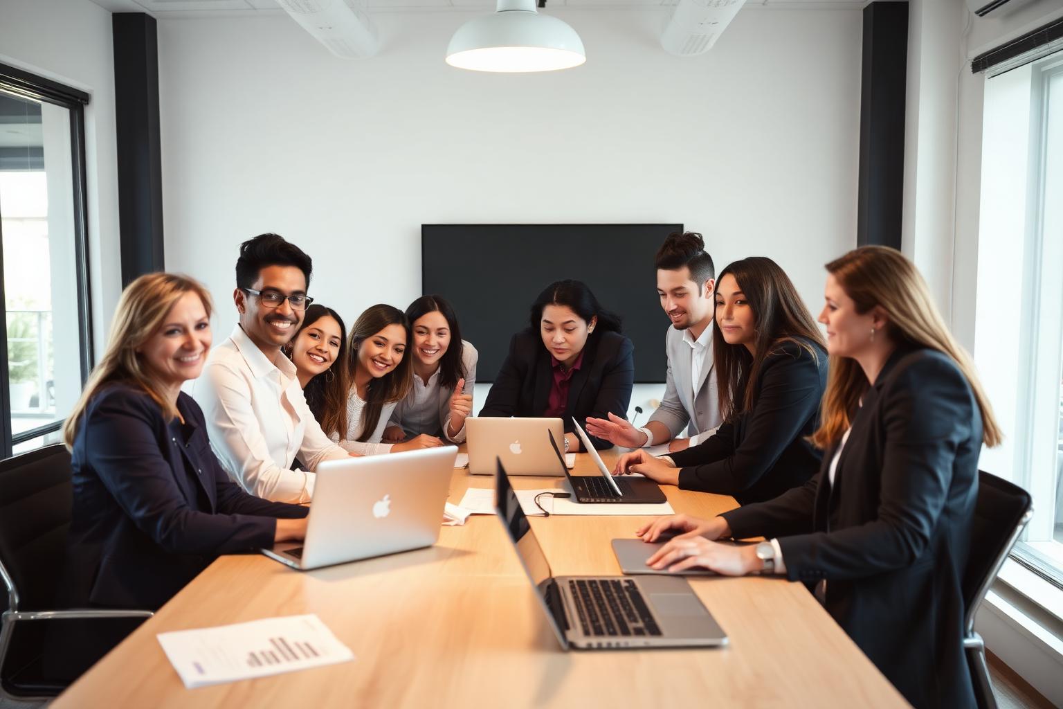 Professional team collaborating in a modern office
